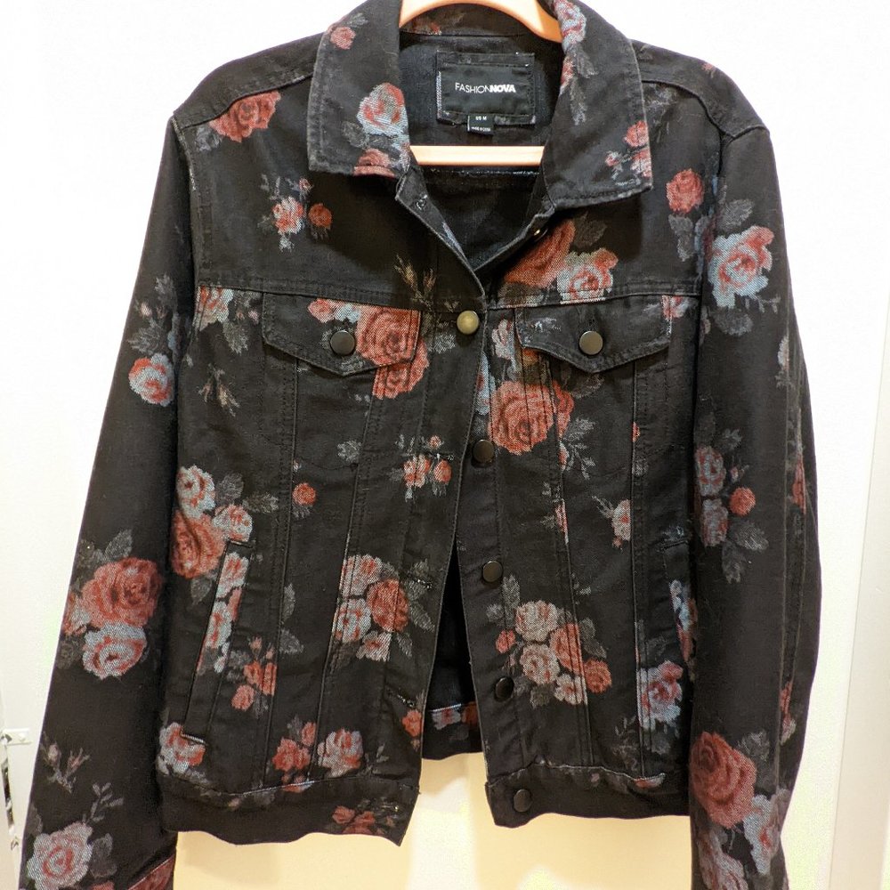 Floral Black Denim Jacket